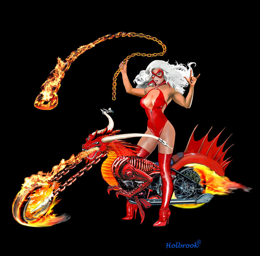 Red Hot Dragon Biker Babe Digital Art by Glenn Holbrook