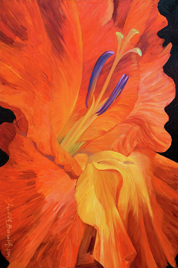Red-hot Flower Painting by Judith Barath