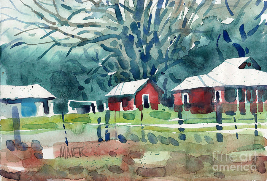 Red House and Shed Painting by Donald Maier