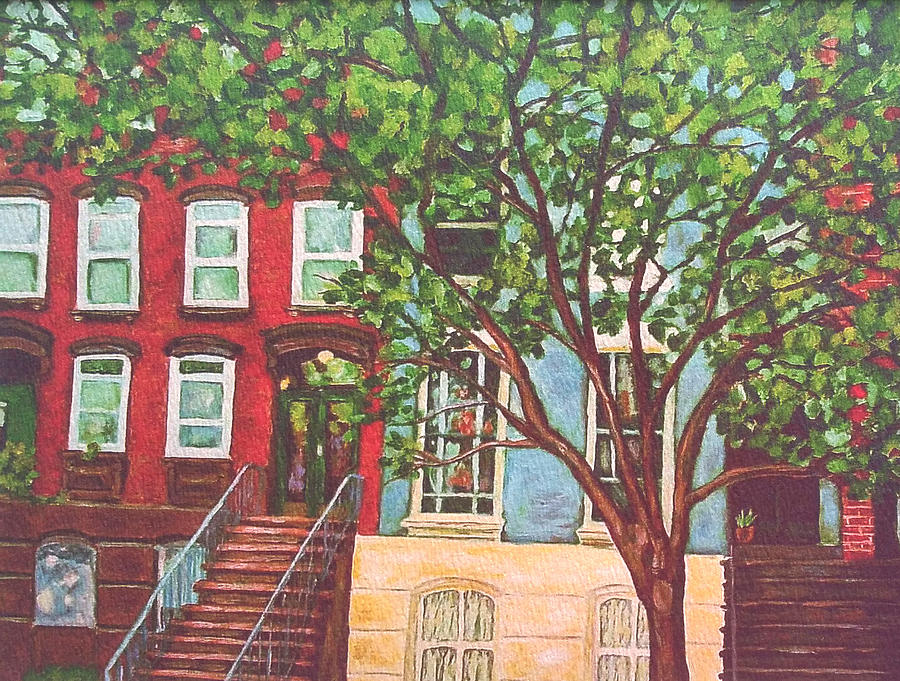 Tree Painting - Red House Hoboken NJ by Lucille Femine