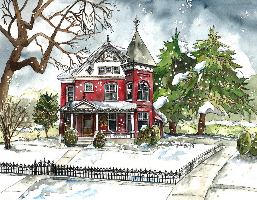 Red House in the Snow Painting by Shelley Wallace Ylst