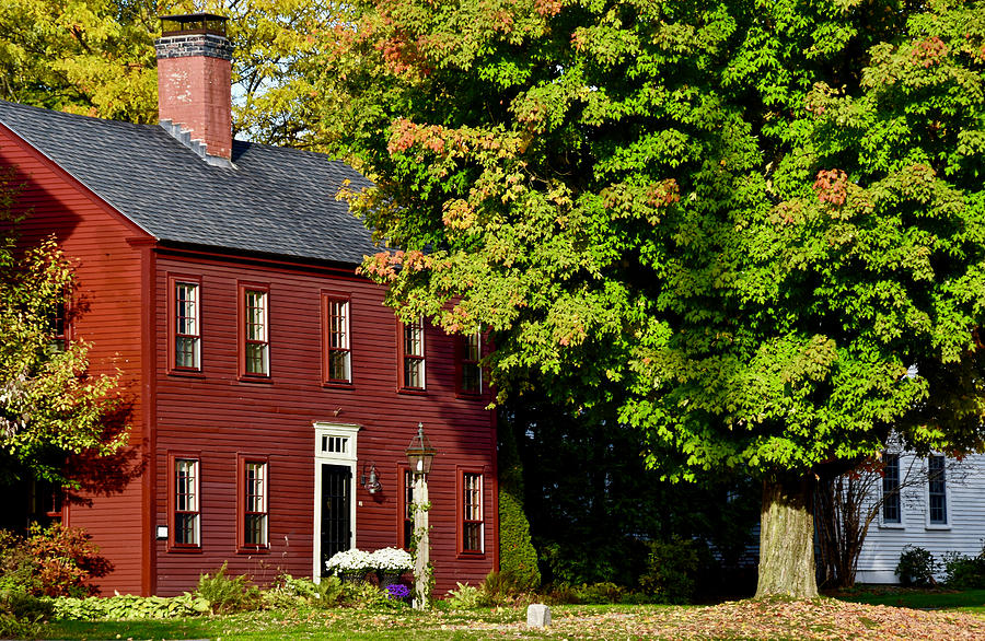 Fall Photograph - Red House on New England Fall Day by Chris Alberding