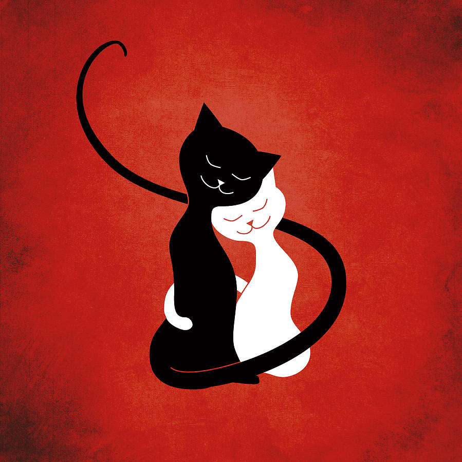 Red Hugging Love Cats Digital Art by Boriana Giormova