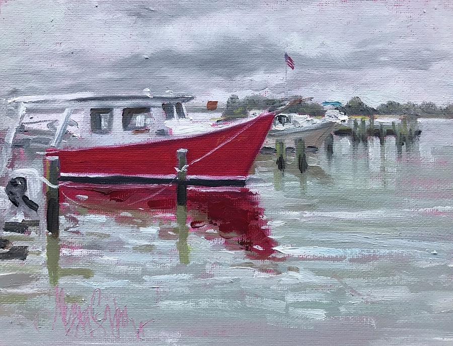 Red Hull in Drizzle Painting by Maggii Sarfaty
