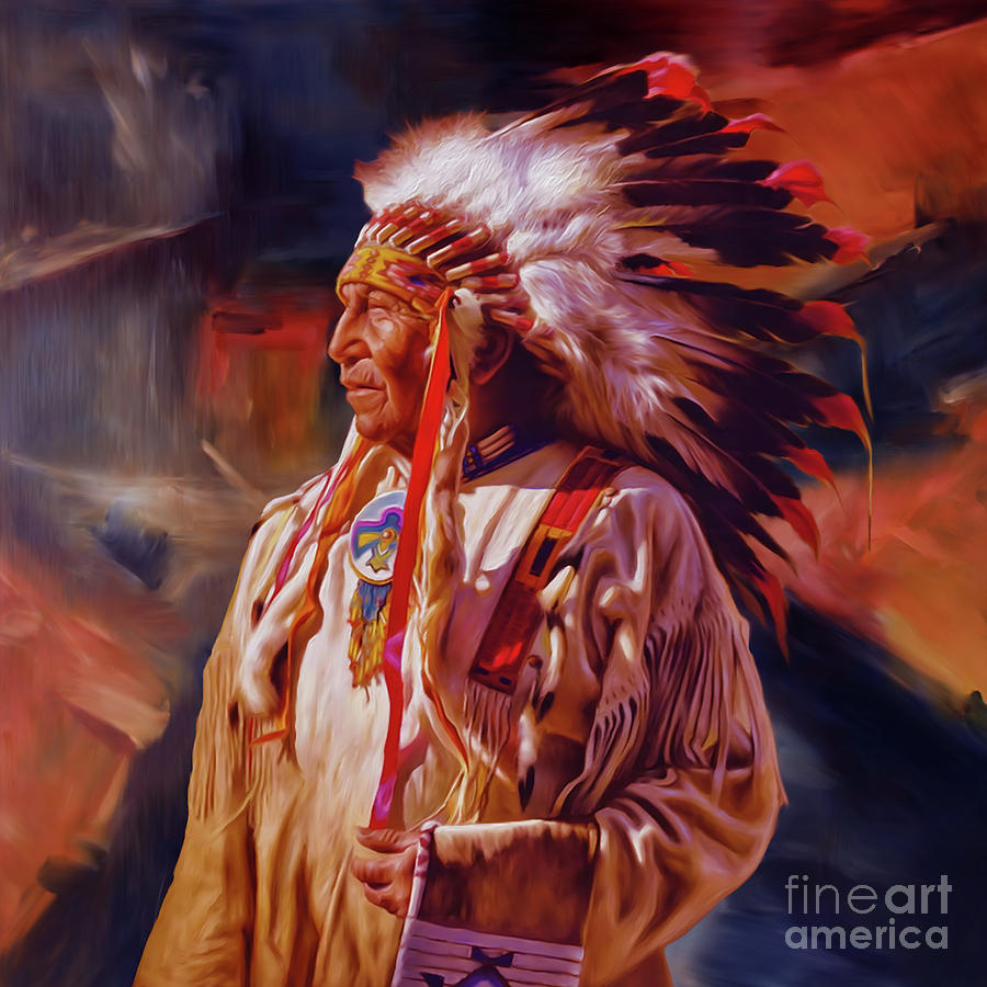 Feather Still Life Painting - Red Indian kkm3i by Gull G