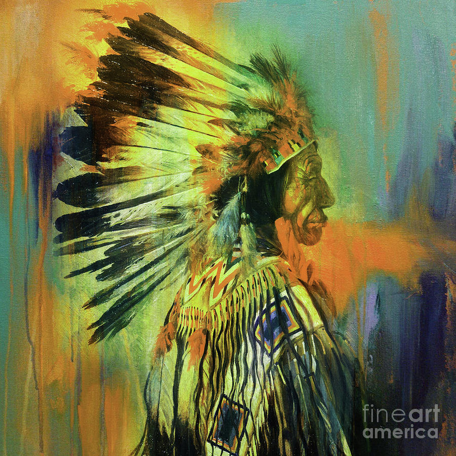Feather Still Life Painting - Red Indians UIO by Gull G