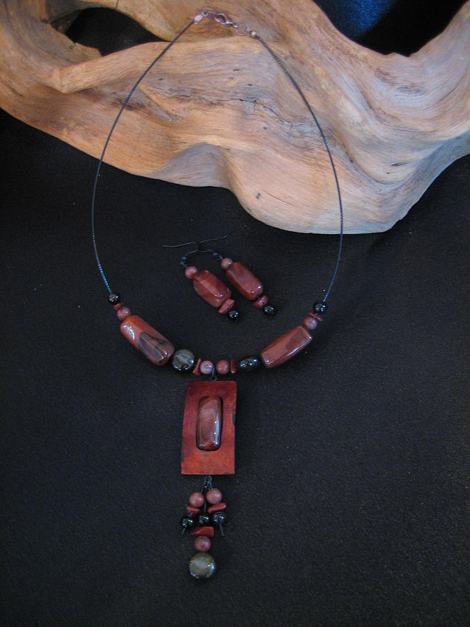 R001 Red Jasper in Gourd Wood Jewelry by Barbara Prestridge