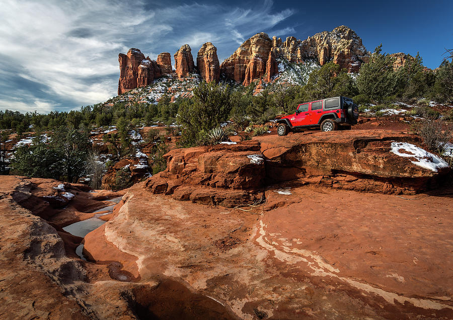 Red Jeep on the Rocks Photograph by Rick Strobaugh