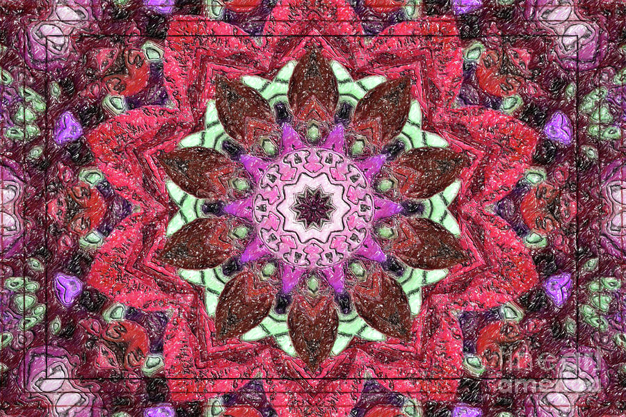 Red Kaleidoscope Color Pencil Digital Art by Donna L Munro