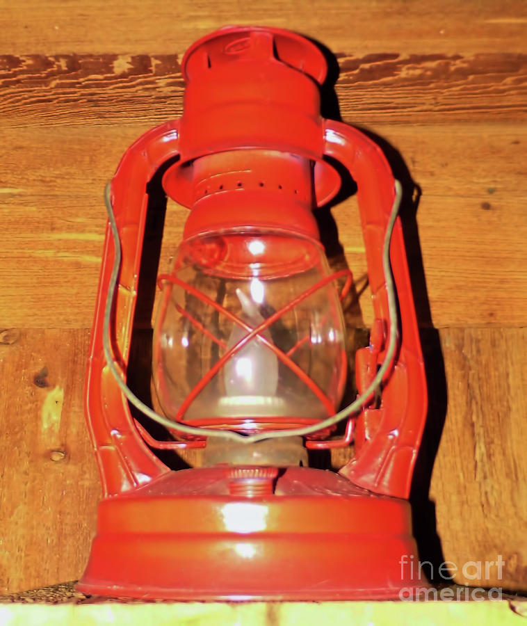 Vintage Photograph - Red Kerosene Lamp by D Hackett