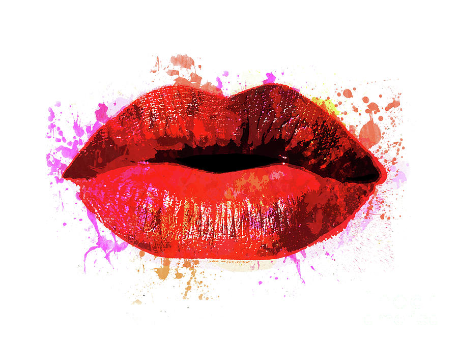 Red Kiss, sexy lips Painting by Delphimages Photo Creations
