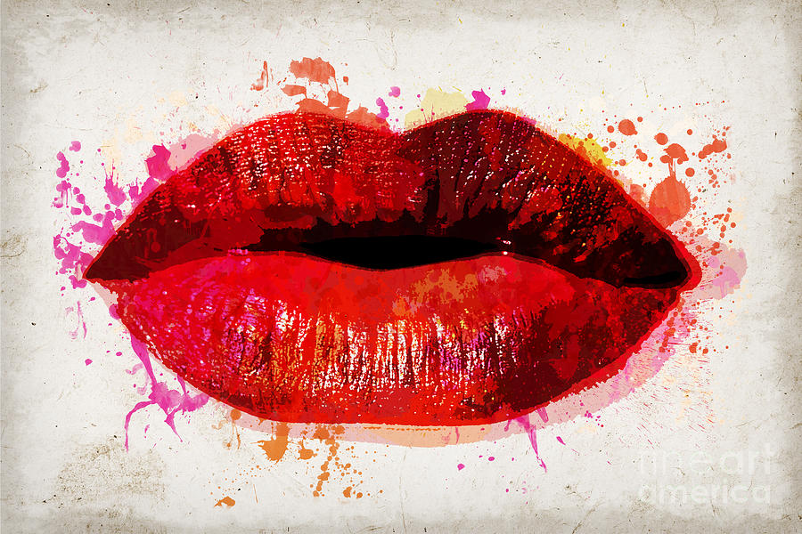 Red kiss watercolor Painting by Delphimages Photo Creations