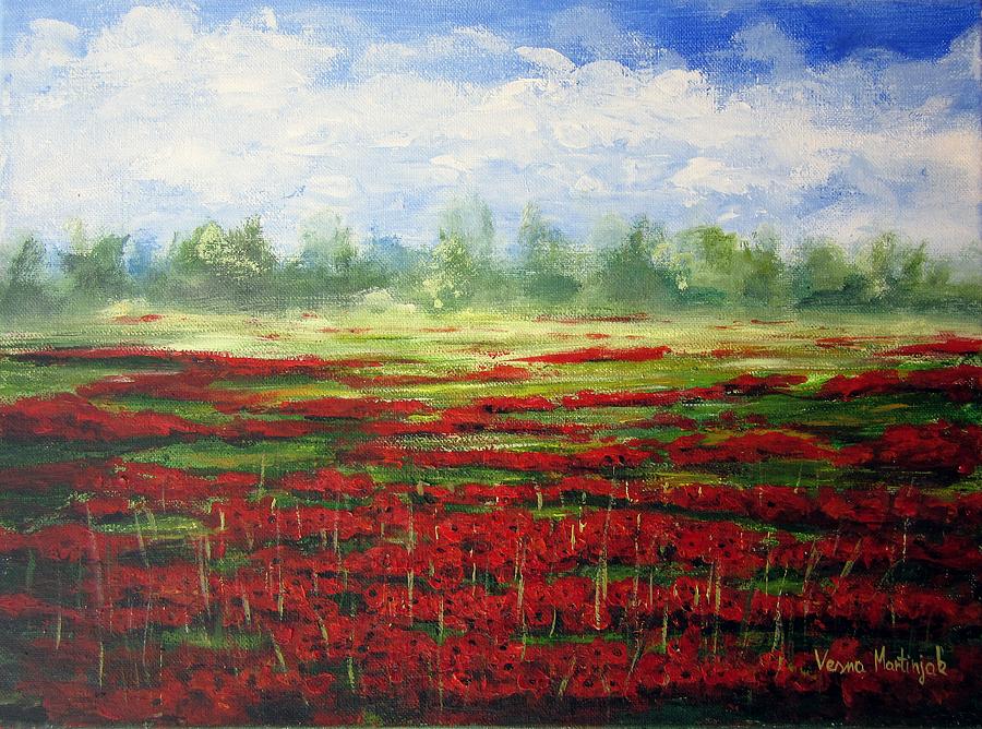 Red landscape Painting by Vesna Martinjak