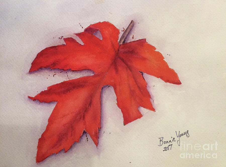 Red Leaf in Winter Painting by Bonnie Young