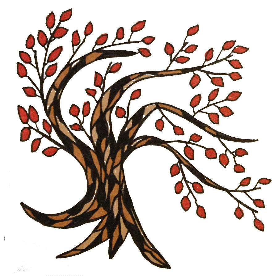 Trees Drawing - Red-Leafed Tree by Baya Clare Trees Drawing - Red-Leafed Tree by Baya Clare