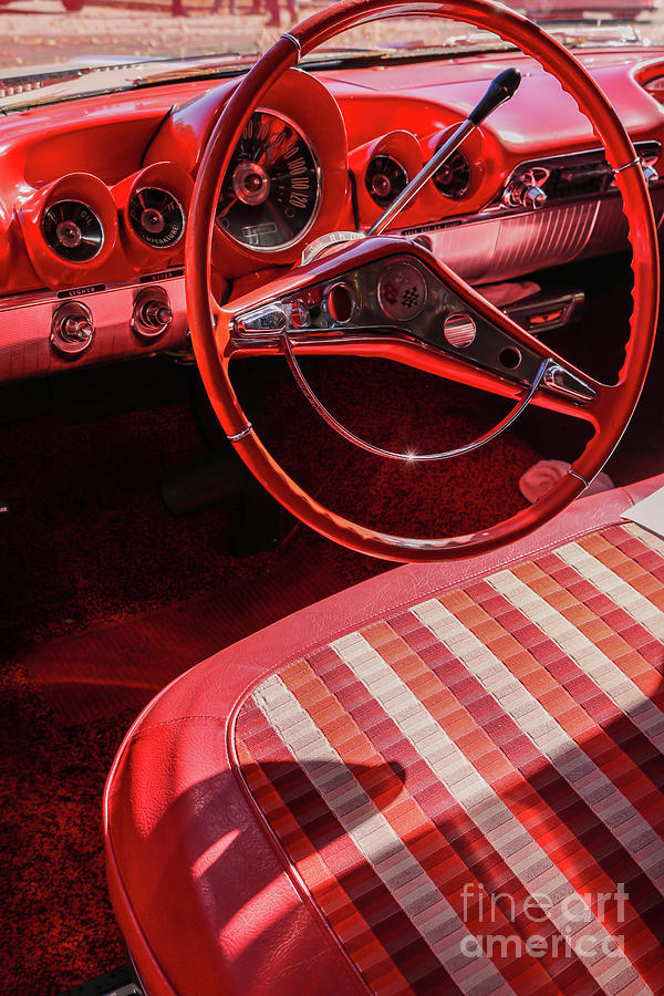 Red leather interior of 1959 Chevrolet Impala Photograph by Claudia M Photography