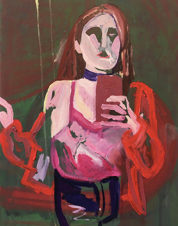 Female Painting - Red Leather by Sarah Oakley Female Painting - Red Leather by Sarah Oakley