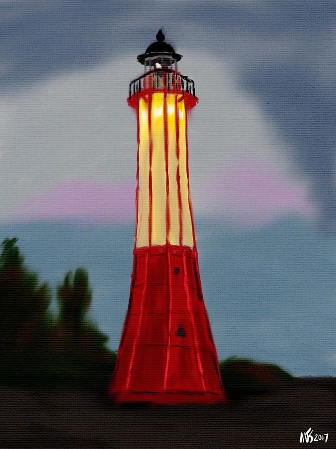 Red Lighthouse Digital Art by Michael Kallstrom