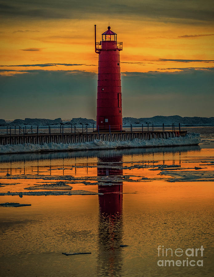 Red Lighthouse Sunset Photograph by Nick Zelinsky Jr