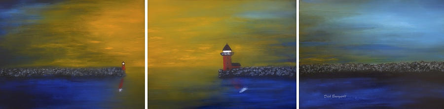 Red Lighthouse Triptych Painting by Dick Bourgault