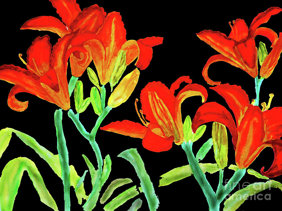Red lilies on black Painting by Irina Afonskaya