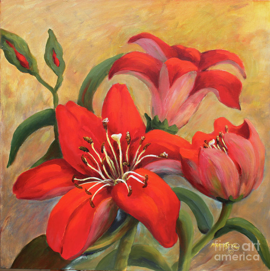 Red Lily/ Queen of garden Painting by Marta Styk