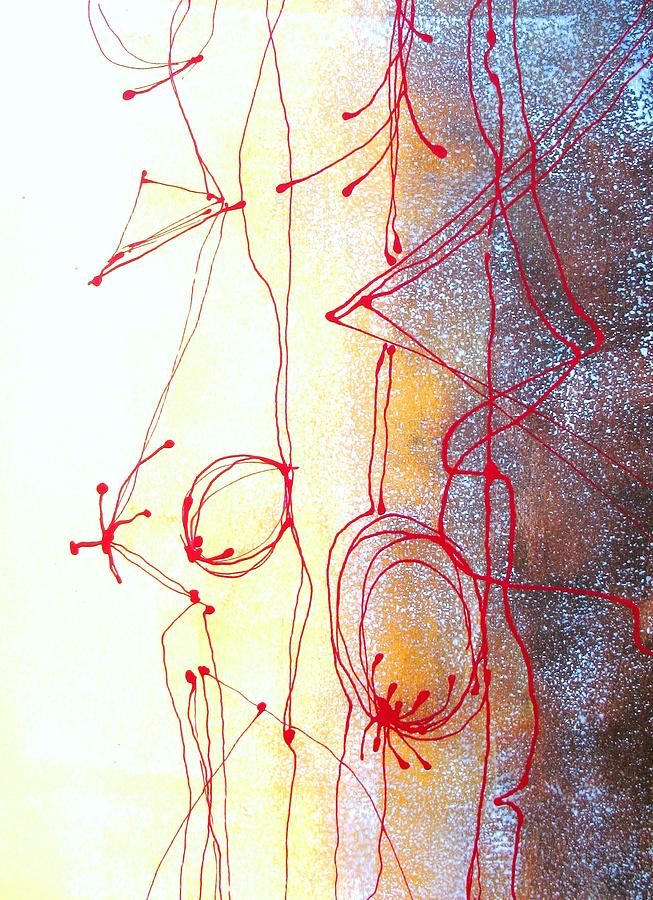 Abstract Painting - Red Line Boogie by Louise Adams