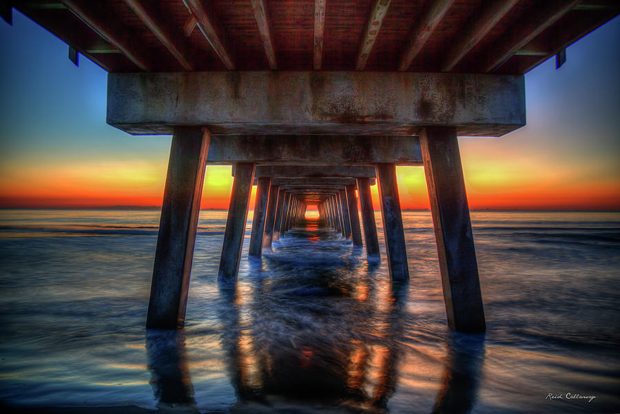 Red Line Sunrise Tybee Island Pier Art Photograph by Reid Callaway
