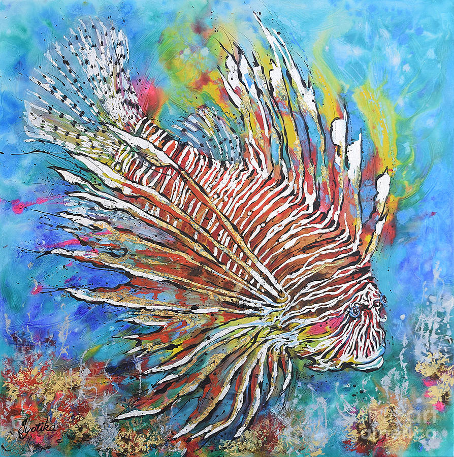 Red Lion-fish Painting by Jyotika Shroff
