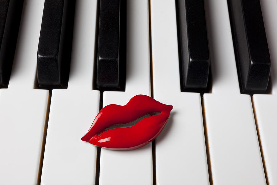 Key Photograph - Red lips on piano keys by Garry Gay