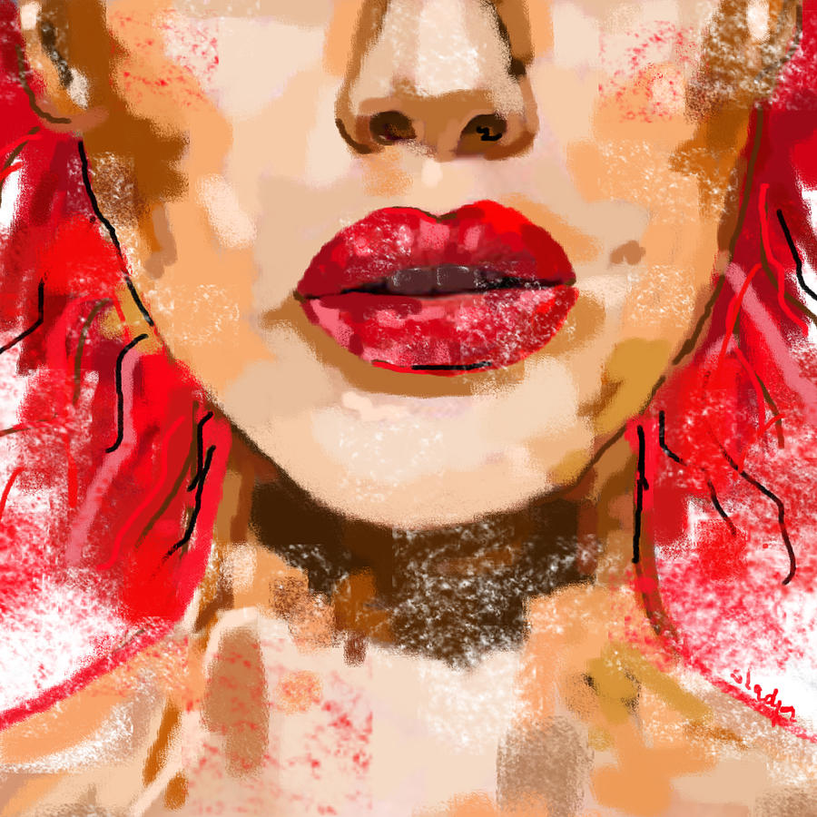Portrait Digital Art - Red lips by Sladjana Lazarevic