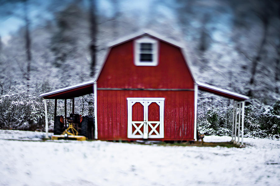 Red Little Barn Farm On Winter Landscape Photograph by Alex Grichenko