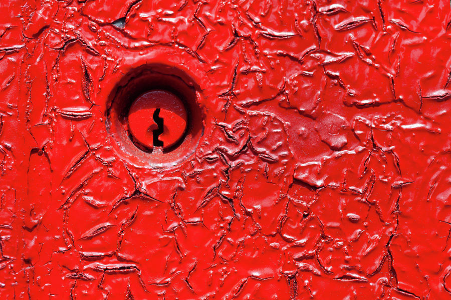 Red Lock and Cracked Paint Photograph by Robert Ullmann