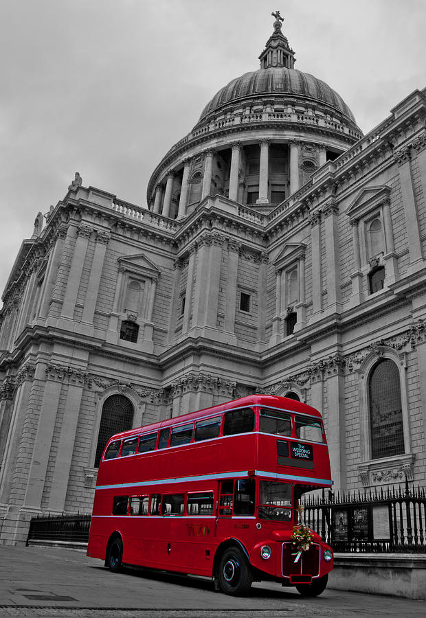 London Photograph - Red London Bus at St. Pauls by Dawn OConnor