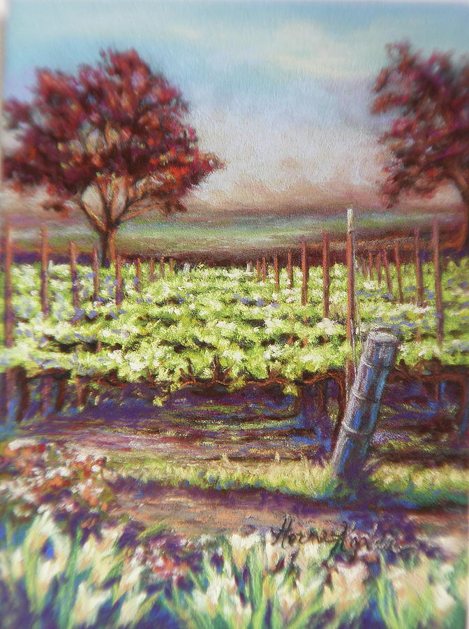 Red Maples and Dafodills Pastel by Denise Horne-Kaplan