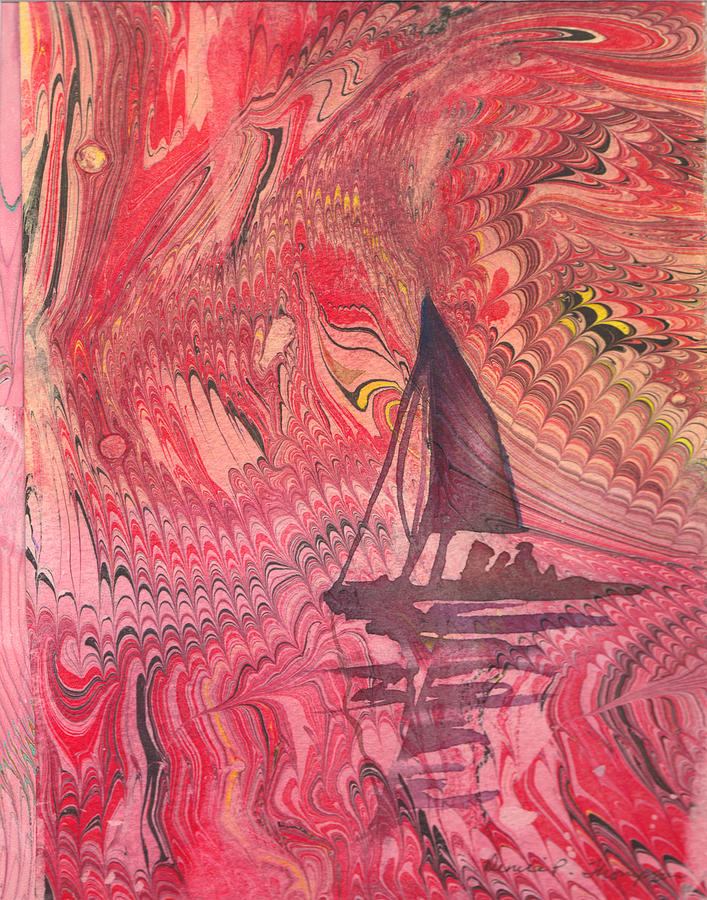 Red Marbled Sailboat Painting by Denice Palanuk Wilson