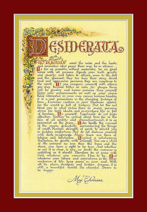 Christmas Mixed Media - Red Matted Florentine DESIDERATA Poster by Desiderata Gallery