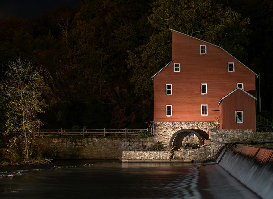 Architecture Photograph - Red Mill at Night Clinton New Jersey by Terry DeLuco