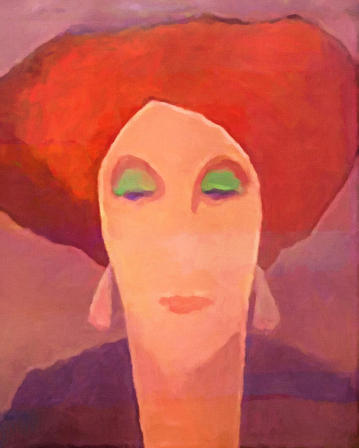 Portrait Painting - Red Mood Woman by Lutz Baar