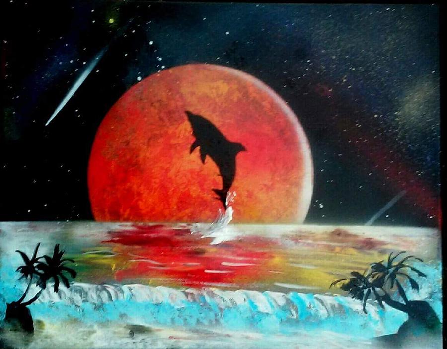 Red Moon Painting - Red moon by Murales Cartagena