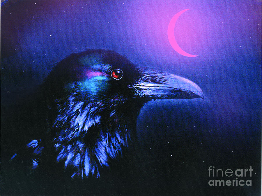 Crow Painting - Red Moon Raven by Robert Foster