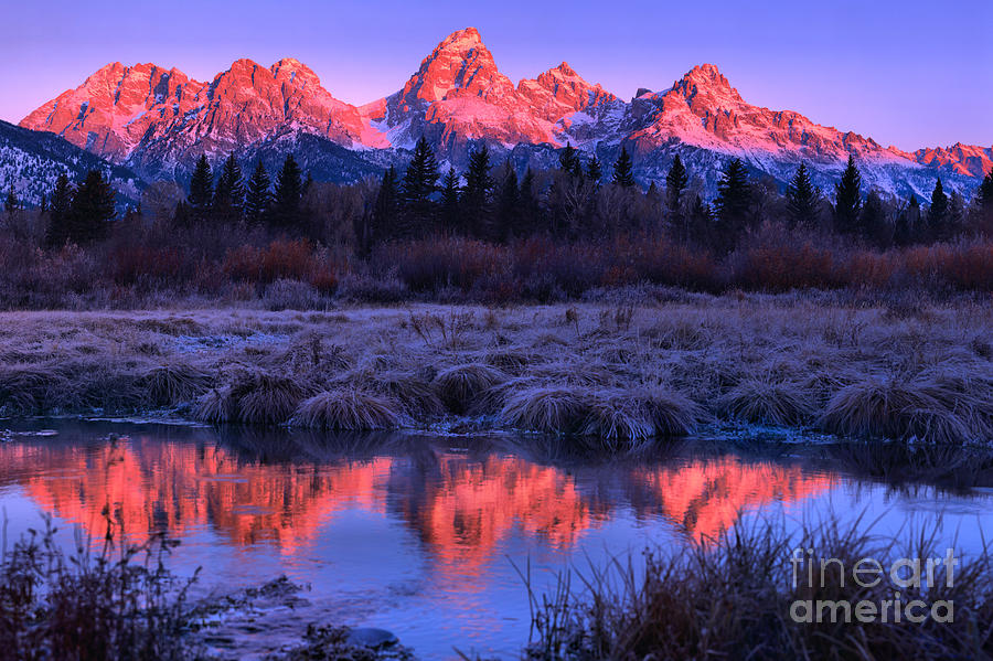 Red Morning Teton Peaks Landscape Photograph by Adam Jewell