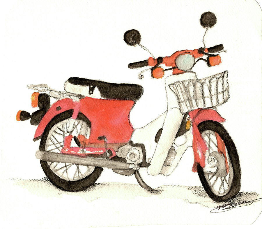 Red Motor Bike Painting by Michelle Gilmore
