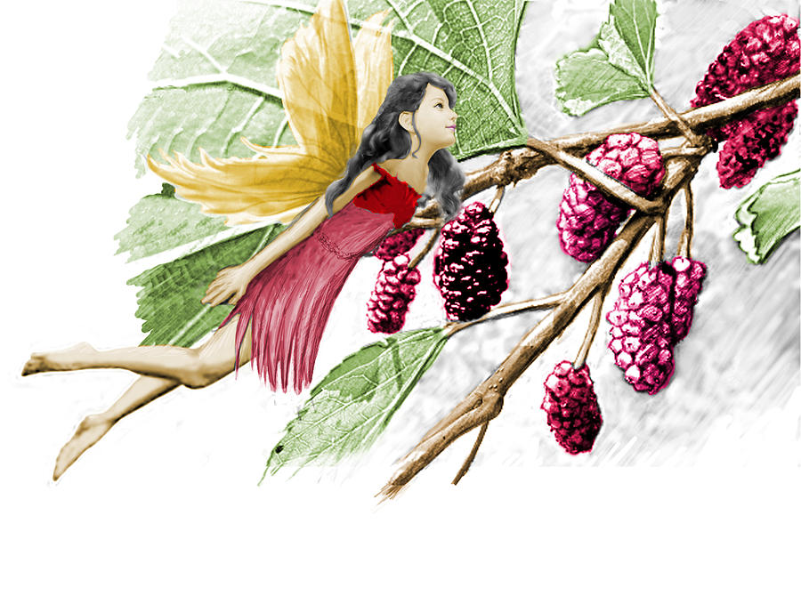 Red Mulberry Tree Fairy with Berries Digital Art by Yuichi Tanabe - Pixels