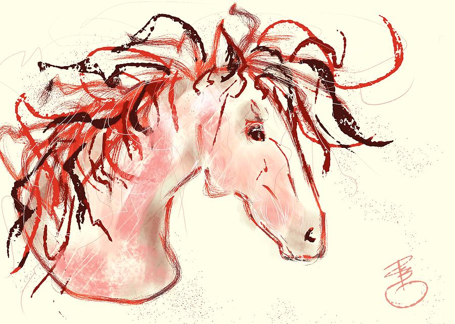 Red Mustang Digital Art by Debra Baldwin