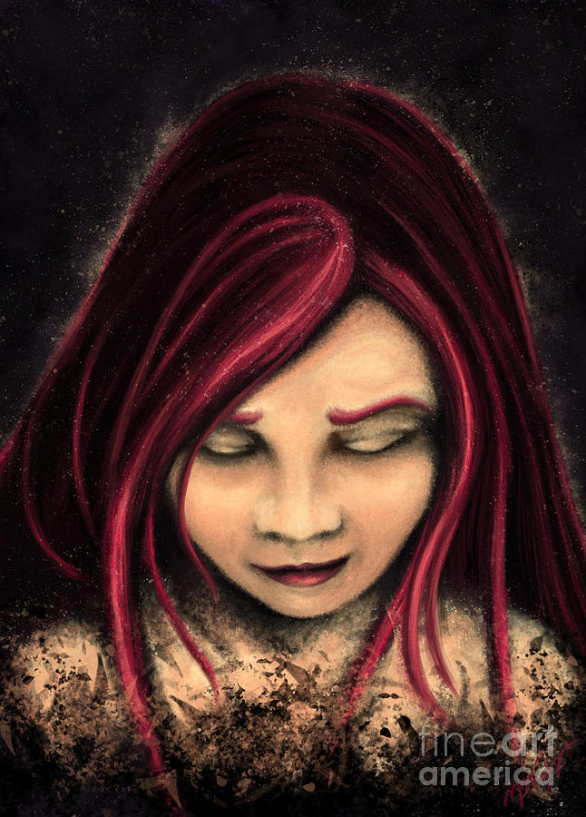Red hair girl portrait, whimsical gothic style girl Painting by Nadia CHEVREL