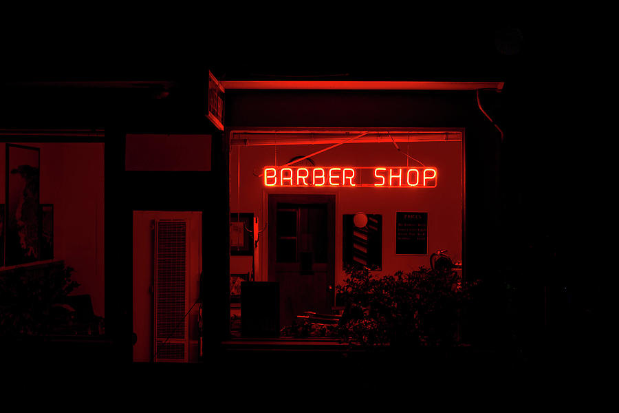 Red Neon Barber Shop at Night Photograph by Rik Strickland - Pixels