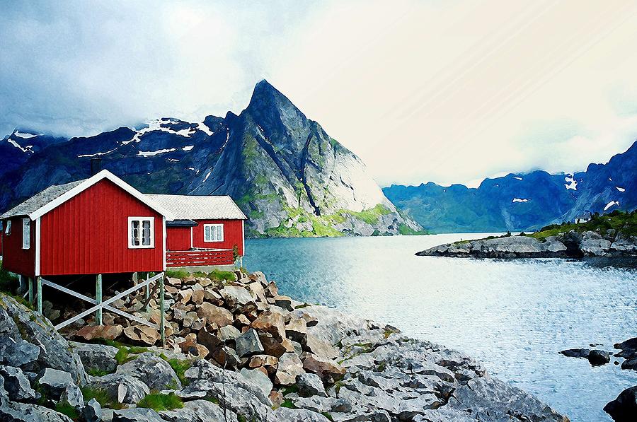Red Nordic Cottage by Adam Asar Painting by Celestial Images