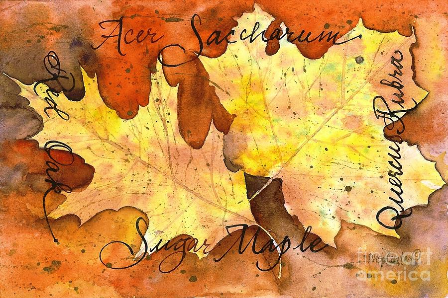 Fall Leaves Painting - Red Oak and Sugar Maple Leaves by Diane Splinter