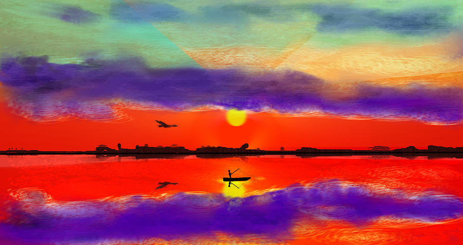Red Digital Art - Red Ocean Sunset by Kab Red Digital Art - Red Ocean Sunset by Kab